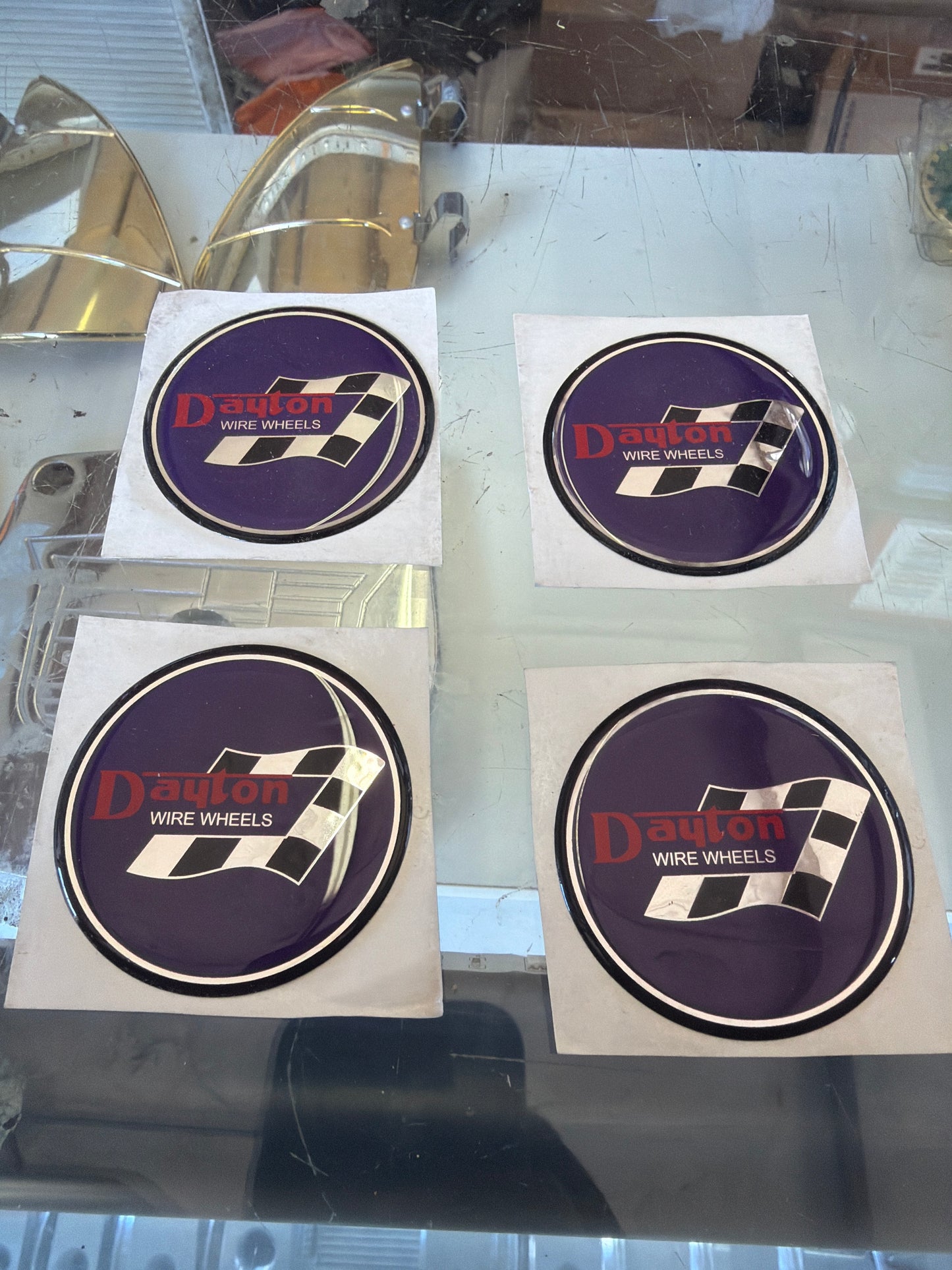 Purple Plastic Dayton Wire Wheel emblems (Set of 4)