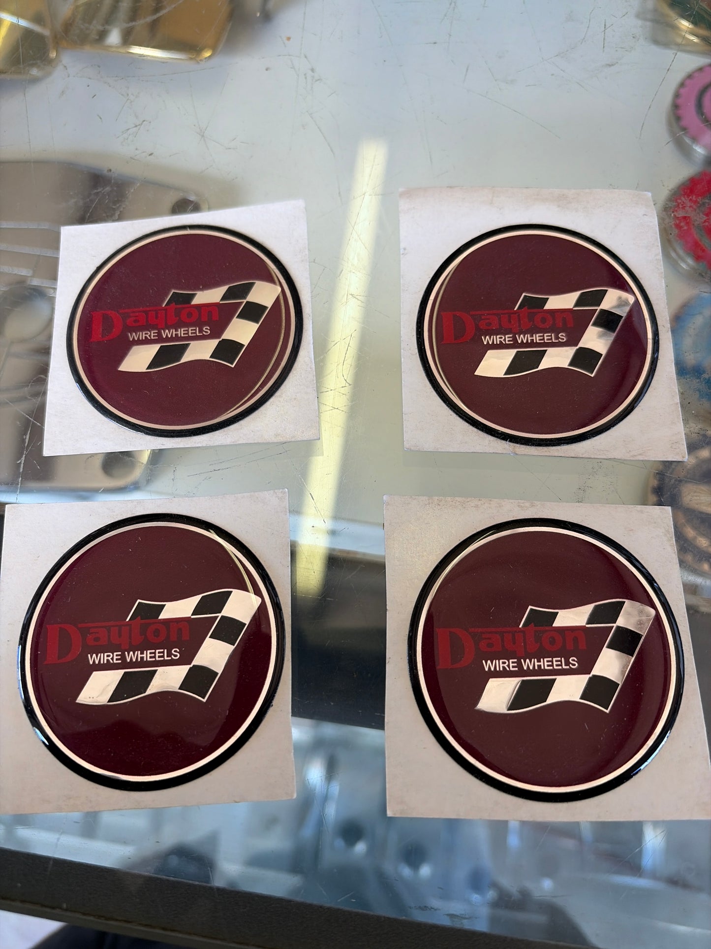 Burgundy Plastic Dayton wire wheels emblems Chips(Set of 4)