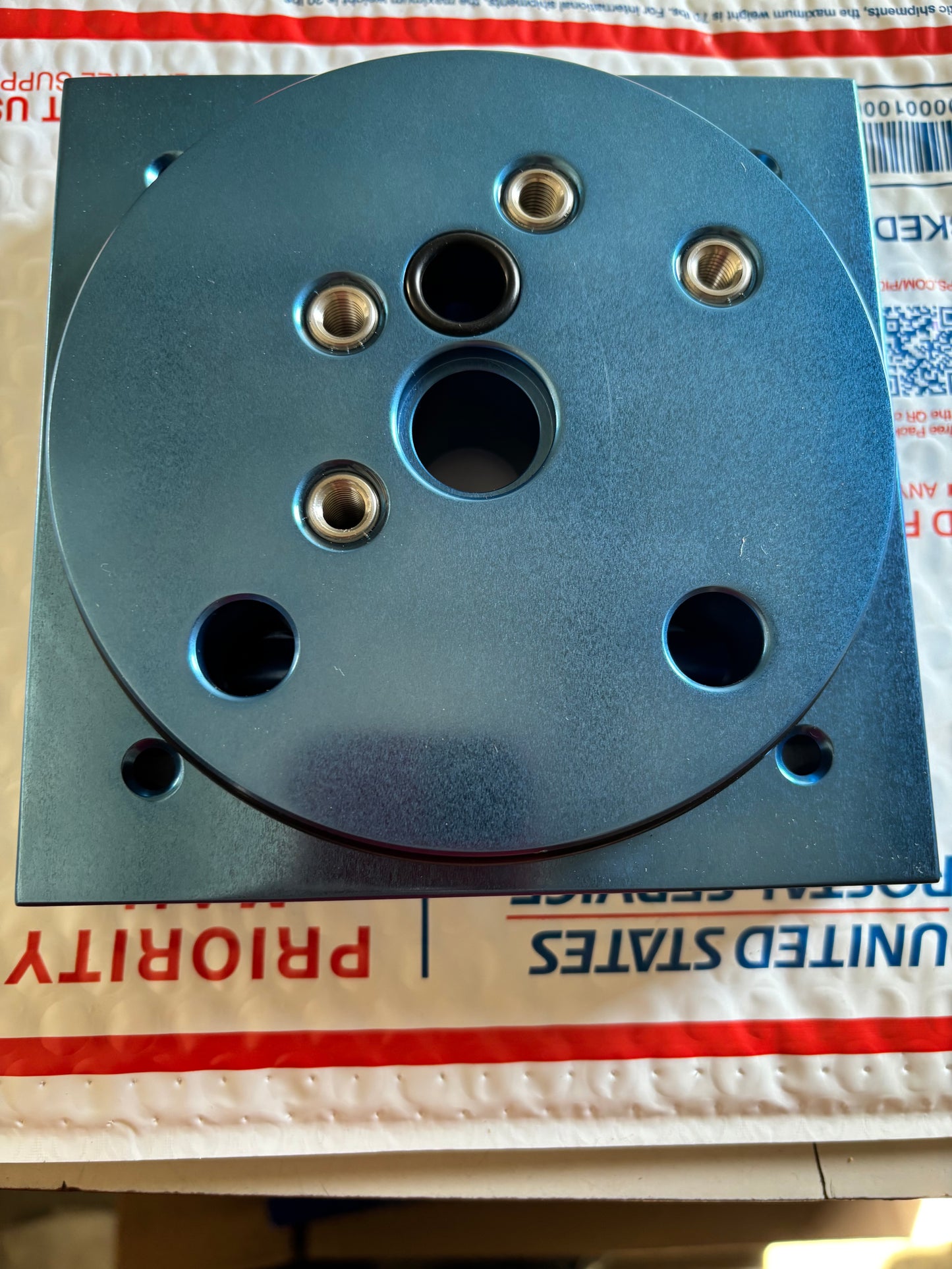 Blue anodized 1/2 center port block