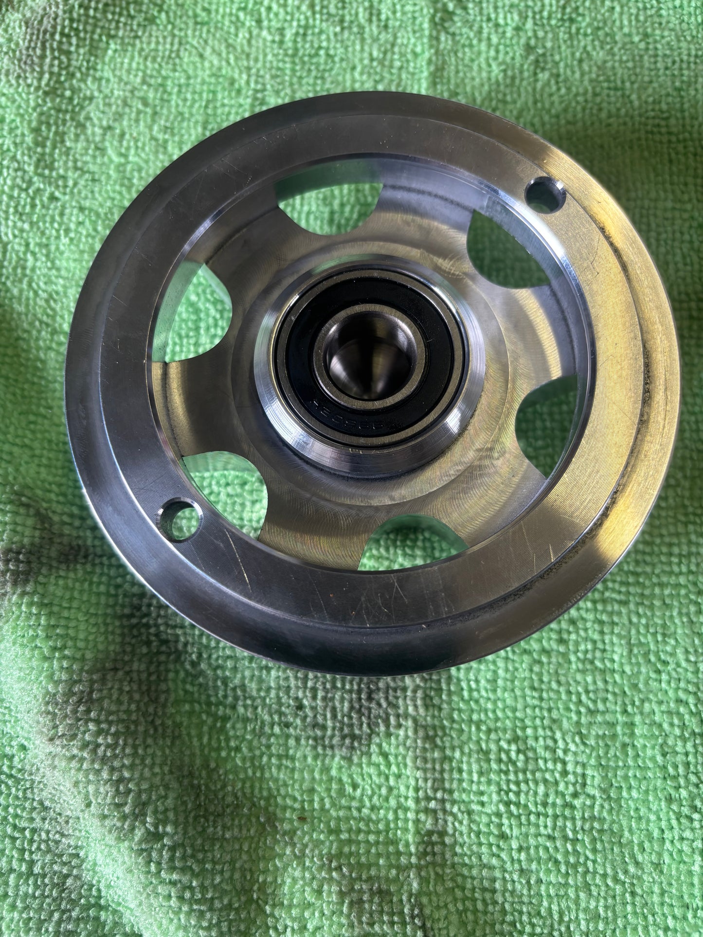 Polished motor end cap engraved