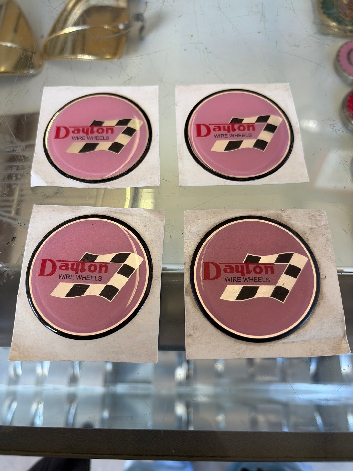 Pink Plastic Dayton Wire Wheel Emblems Chips(Set of 4)