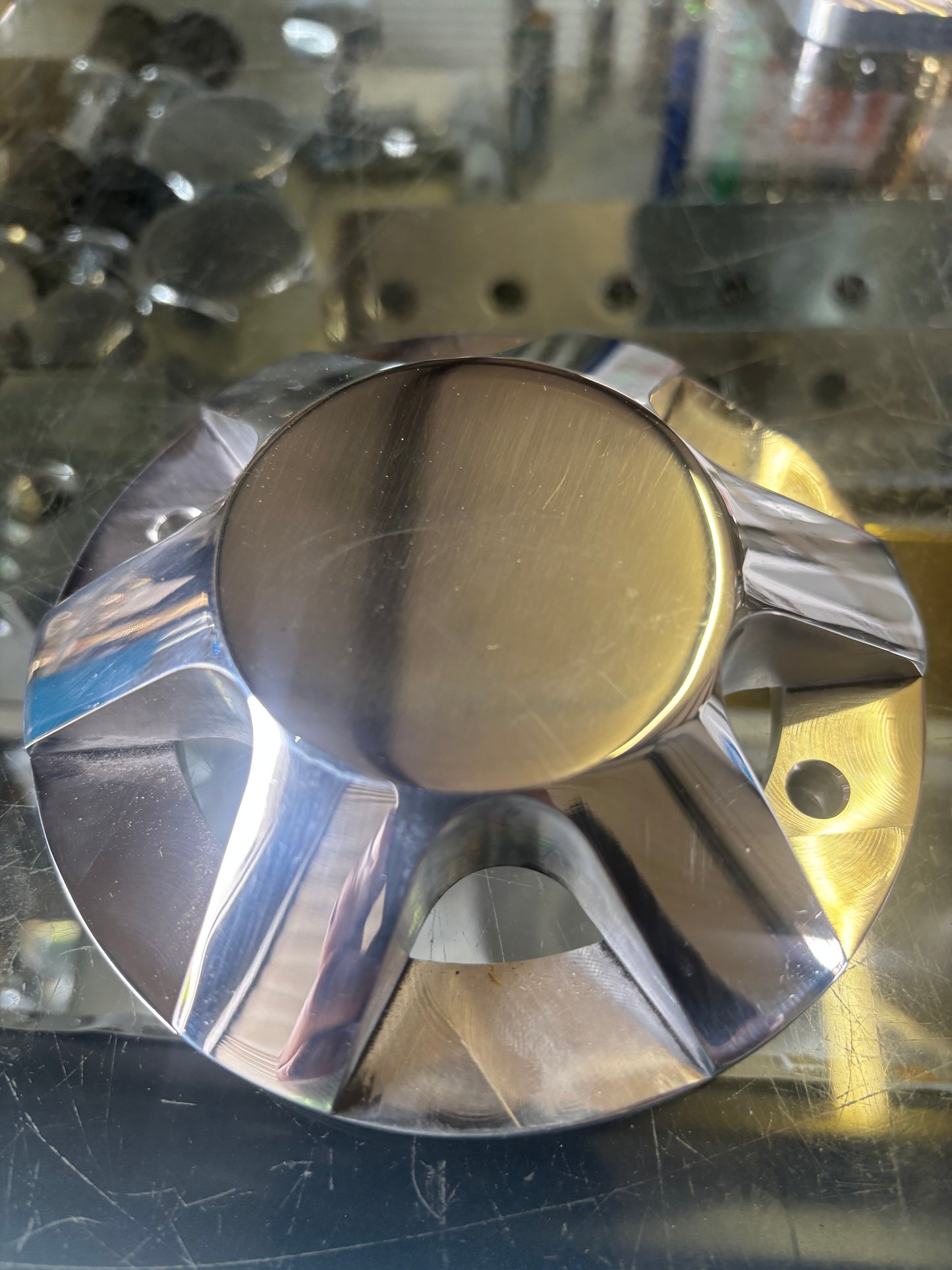 Polished motor end cap