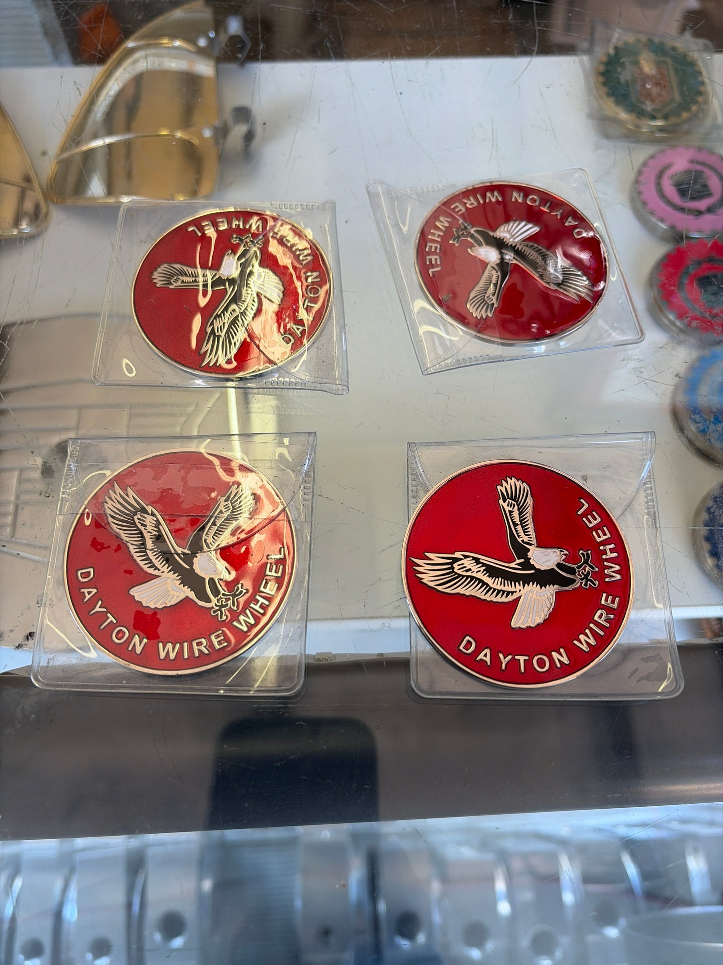 Red Dayton Wire Wheel Eagle Metal emblems Chip(Set of 4)