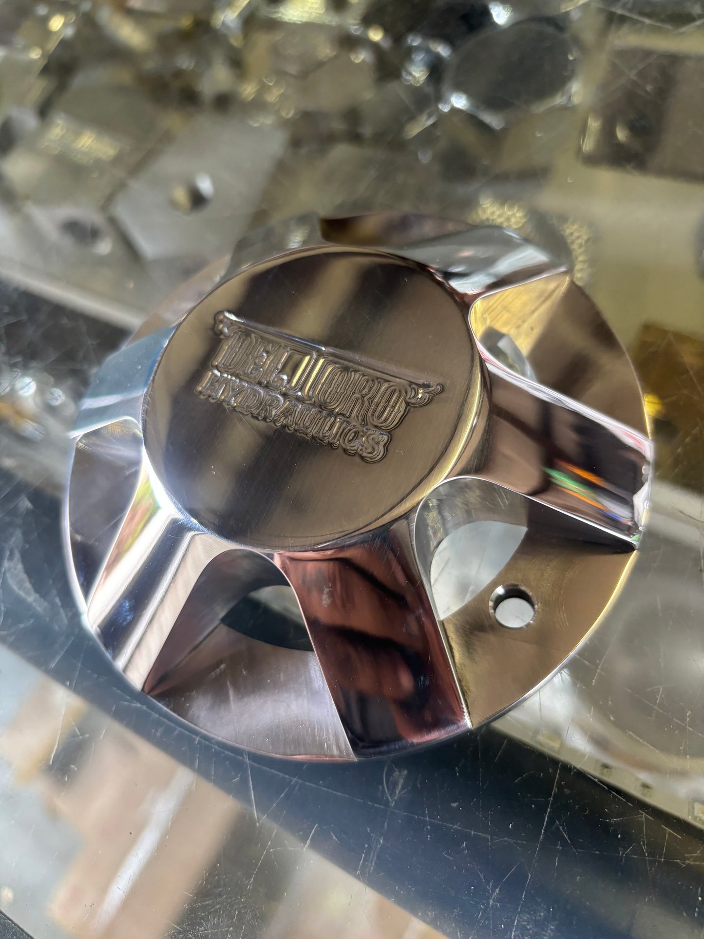 Polished motor end cap engraved